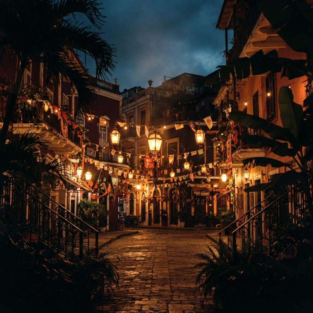 Warm lantern-lit cultural celebration atmosphere at dusk